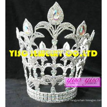 Grandes ornamentos de cabelo de diamante claro rainha tiara redonda customizada barata